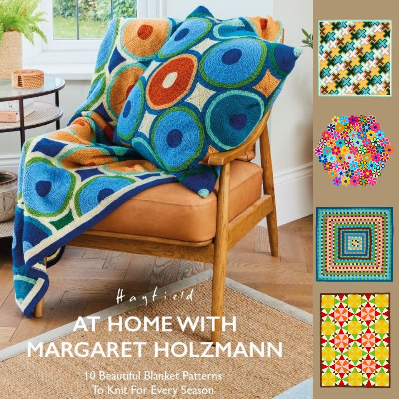 At home with margaret holzmann book 10 knitted blankets in hayfield bonus