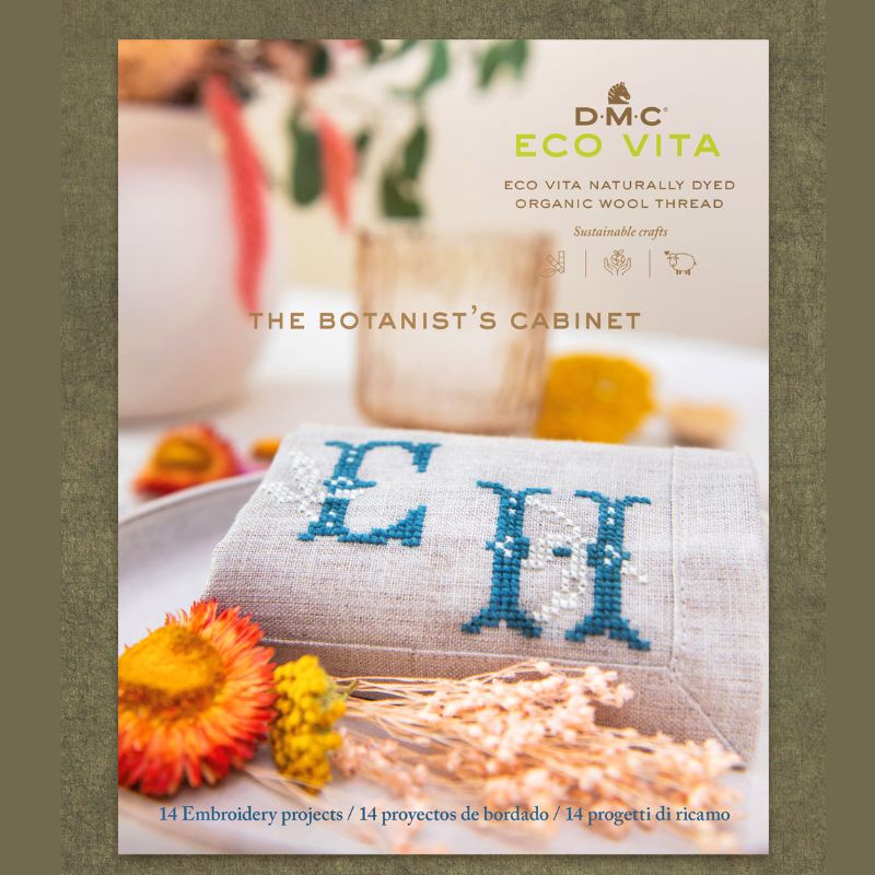 DMC The Botanists Cabinet, Eco Vita Naturally Dyed Organic Wool Thread, Cross Stitch and Embroidery Pattern Book