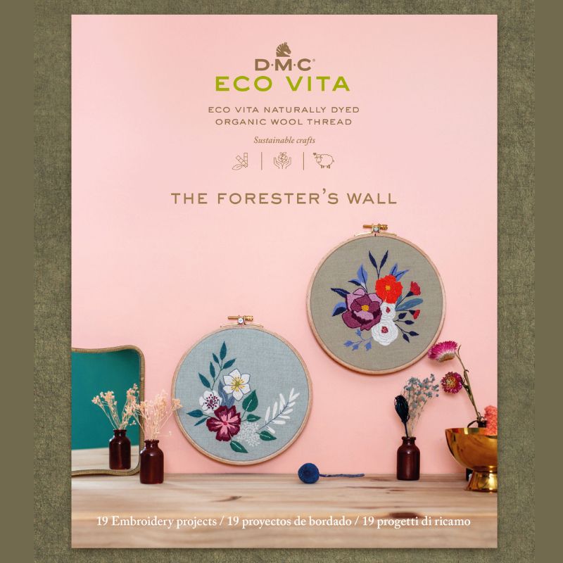 DMC  The Foresters Wall, Eco Vita Naturally Dyed Organic Wool Thread, Cross Stitch Embroidery and Punch Needle Pattern Book