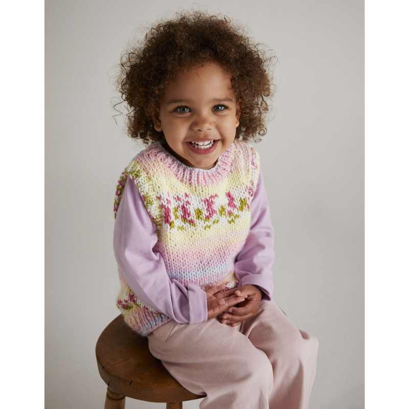 Sirdar Petal Sweater Vest in Hayfield Baby Blossom Chunky
