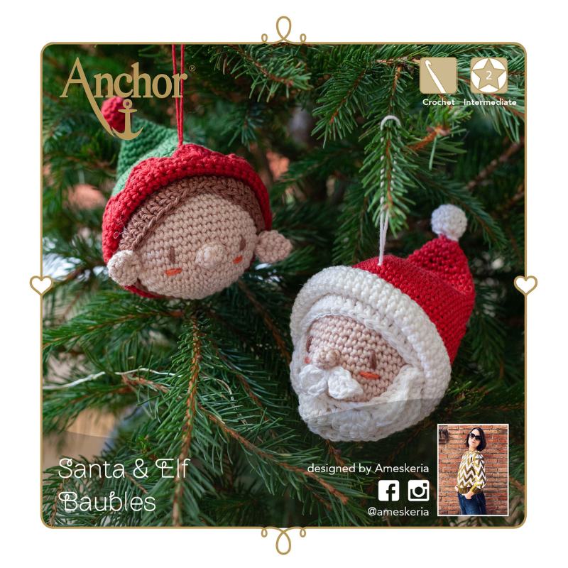Crochet Kit Amigurumi Santa and Elf Baubles