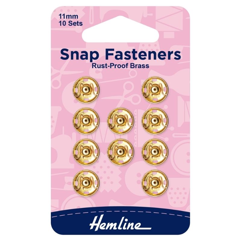 Hemline Snap Fasteners Sew-on Gold 11mm (Pack of 10)
