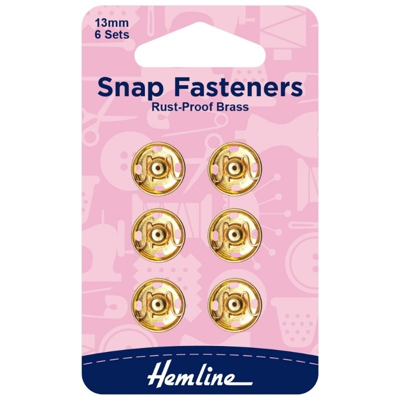 Hemline Snap Fasteners Sew-on Gold 13mm (Pack of 6)
