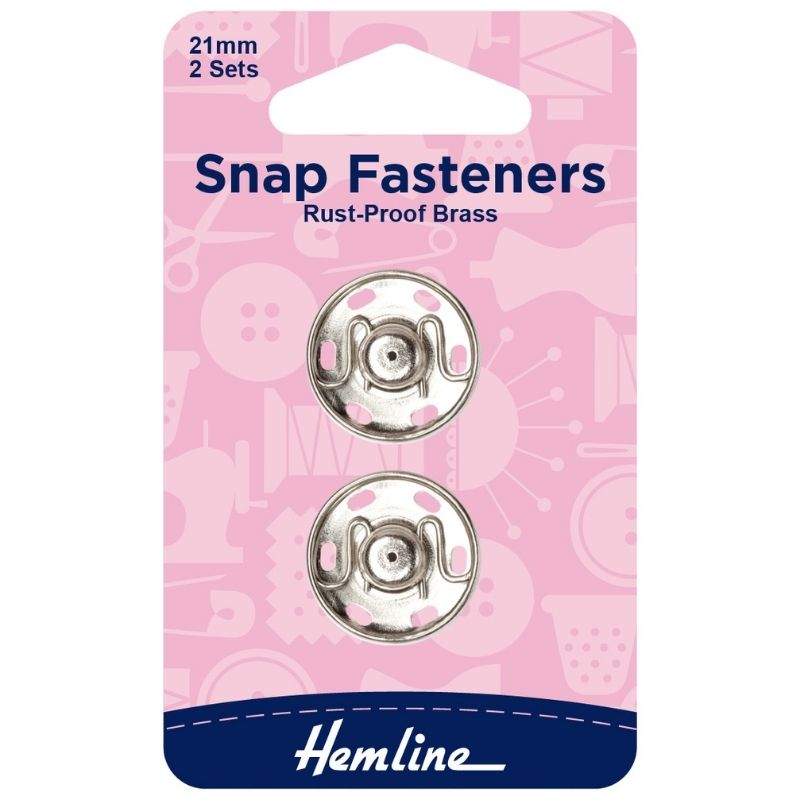 Hemline Snap Fasteners Sew-on Nickel 21mm (Pack of 2)