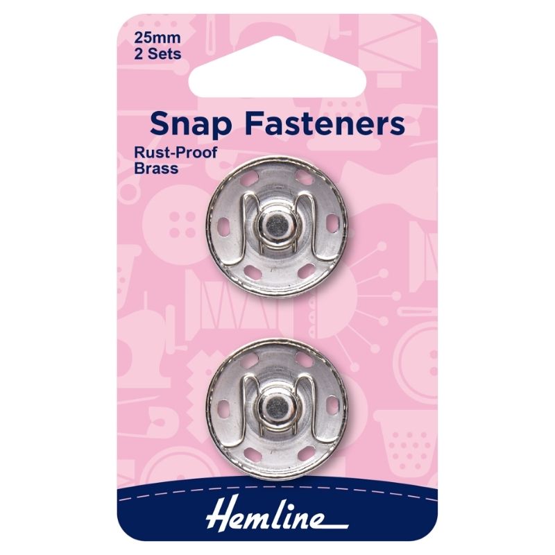 Hemline Snap Fasteners Sew-on Nickel 25mm (Pack of 2)