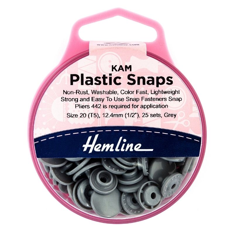Hemline Snap Fasteners Plastic KAM 12.4mm (pack of 25) Grey