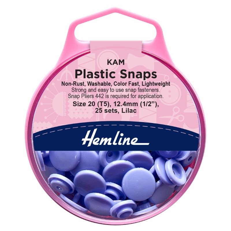 Hemline Snap Fasteners Plastic KAM 12.4mm (pack of 25) Lilac