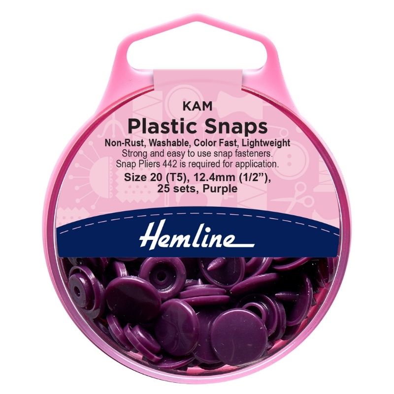 Hemline Snap Fasteners Plastic KAM 12.4mm (pack of 25) Purple
