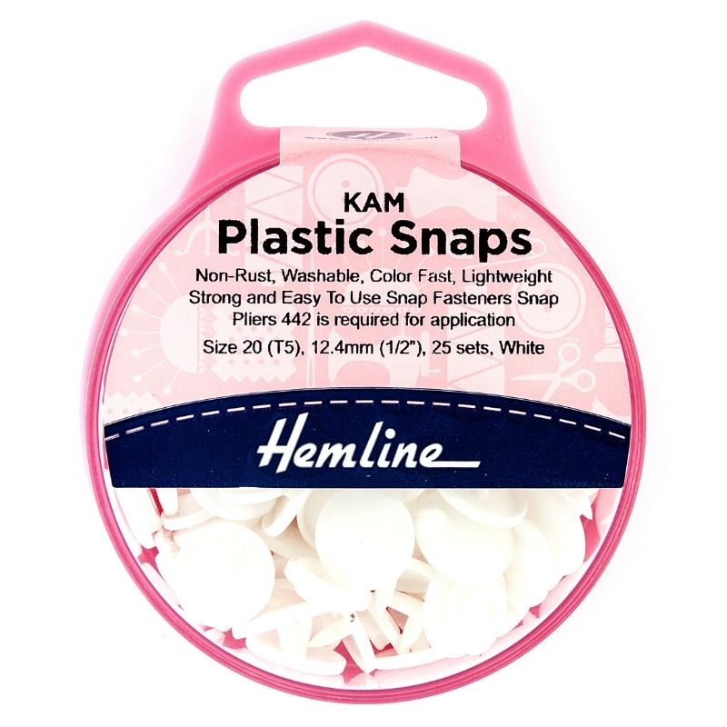 Hemline Snap Fasteners Plastic KAM 12.4mm (pack of 25) White