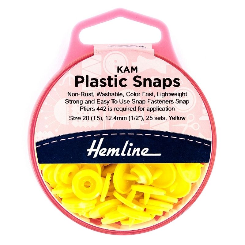 Hemline Snap Fasteners Plastic KAM 12.4mm (pack of 25) Yellow