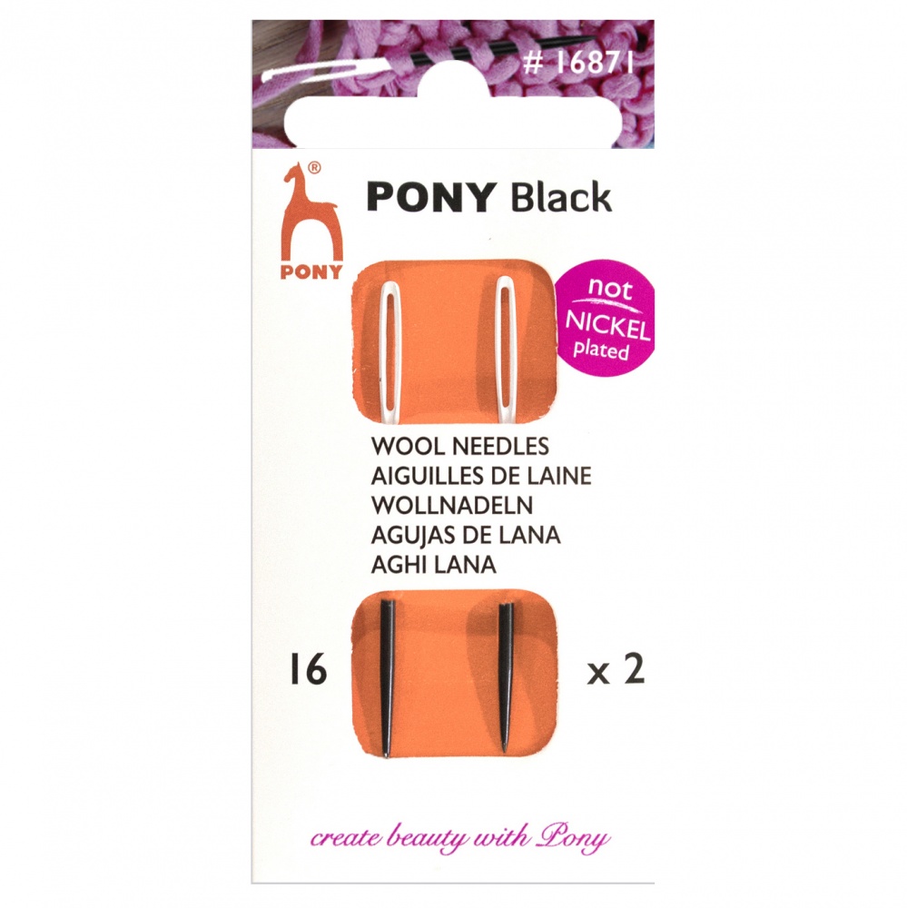 PONY Wool Needles Black & White Size 16 - 2 pack